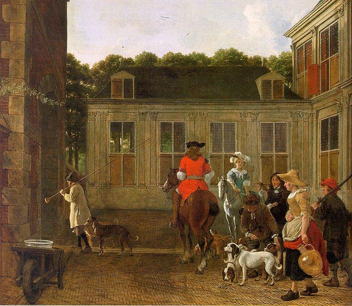 Ludolf de Jongh Hunting Party in the Courtyard of a Country House